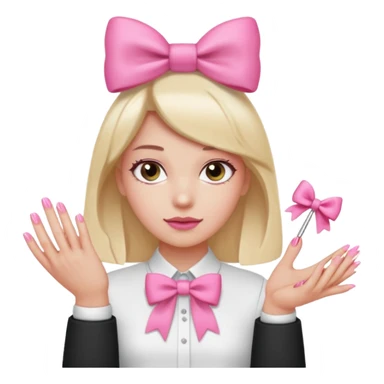 Uñas rosas con piel blanca y un moño sticker