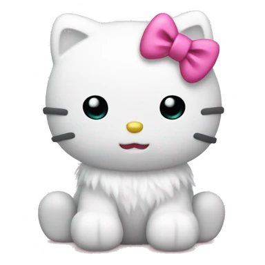 White fur Hello kitty with pink ribbon sticker