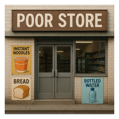 Convenience store named poor store and more sticker