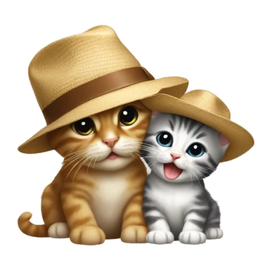 A kitten in a Panama hat licks another kitten sticker