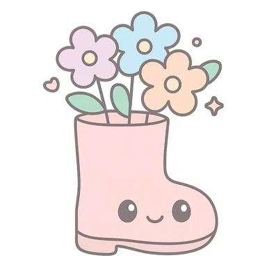 pastel rain boot filled with blooming spring flowers, kawaii style, soft pastel colors sticker