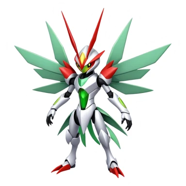 Cute Cool Edgy Shiny Futuristic Ethereal Legendary Kartana-Digimon-Scizor-hybrid full body sticker