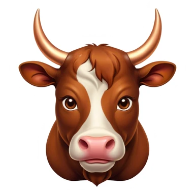 Cinematic Cute Domestic Bull Portrait Emoji, Head tilted playfully and inquisitively, with a sturdy, compact build and a smooth, polished coat of rich copper and brown hues accentuated by gently curved horns, round, sparkling eyes full of curious determination, Simplified yet irresistibly adorable features, highly detailed, glowing with a warm, friendly glow, high shine, affectionate and spirited, stylized with a touch of rustic charm, soft glowing outline, capturing the essence of a mischievous yet loving domestic bull that feels like it could trot out of the screen and into your arms! sticker