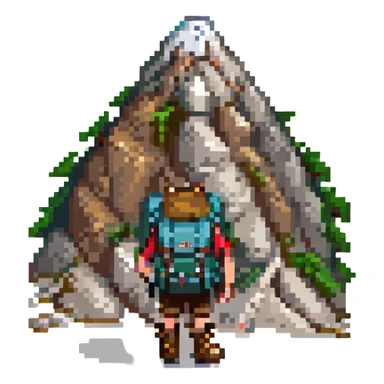 a mountain with a backpack and hiking boots sticker