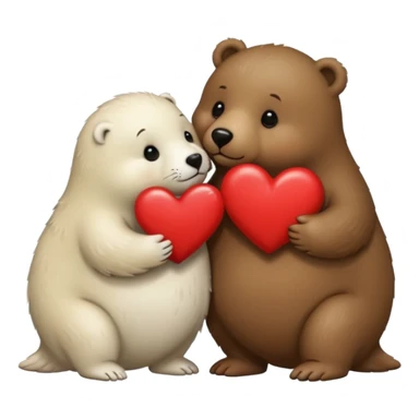 tiny white seal kissing a big brown bear with a heart between them sticker