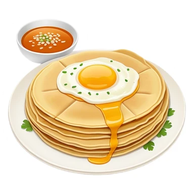 Beijing jianbing Chinese crepe with egg and sauce, simplified emoji style with bold outlines and bright colors, cartoon style folded breakfast pancake sticker