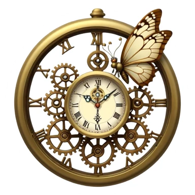 Steampunk ultra detailed clock with small butterfly sitting on top sticker