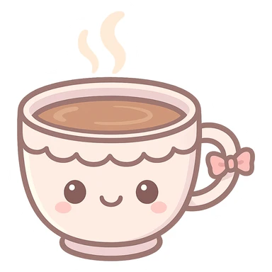 kawaii style cup of coffee with pastel colors and a tiny bow on the handle sticker