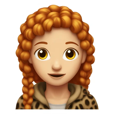 A red-haired girl is sitting on a leopard sticker