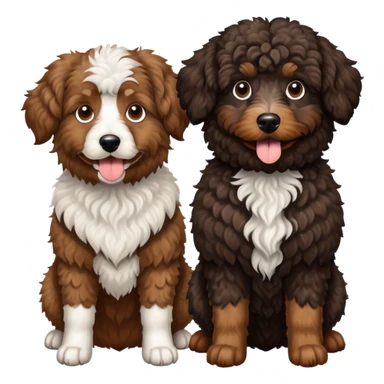 2 dogs, one is a brown Aussie doodle. the other is a black Berenedoodle with white eyebrows . Make both same size sticker
