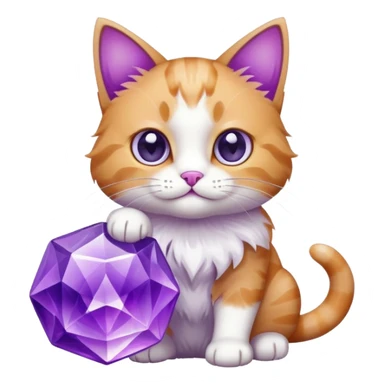 Cat plying with purple and clear crystal sticker