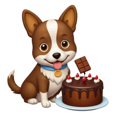 a dog eating a chocolate cake sticker