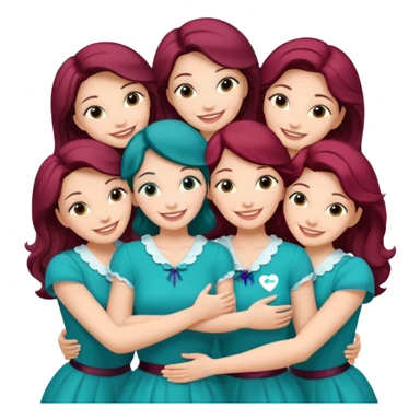 Teal group hug of 8 women with Belles wording sticker