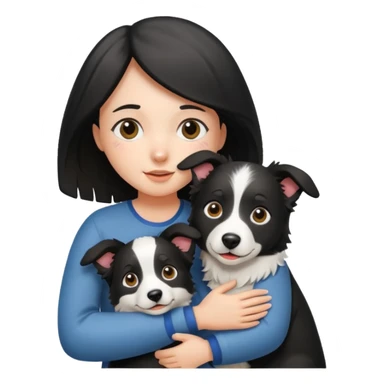 Quiero un emoji que estén una chica y un perro de la raza border collie abrazados sticker