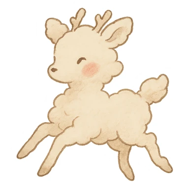 vanilla-colored cloud doe with rosy cheeks, floating with witch-like grace, brand identity mascot for social media, Ghibli style sticker