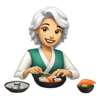 Mi amiga Reyes comiendo sushi sticker