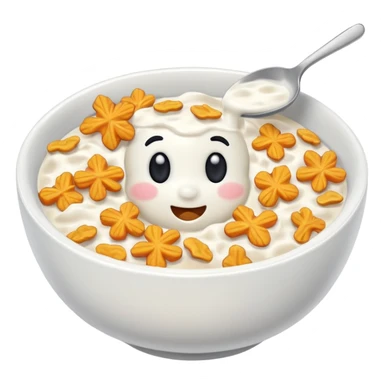 cereal in bowl with milk sticker