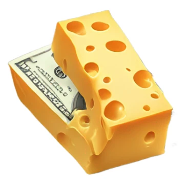 Cheddar cheese with dollar bills flying  sticker