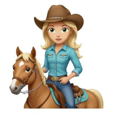 one blonde with light blue green eyes cowgirl on a quarter horse sticker