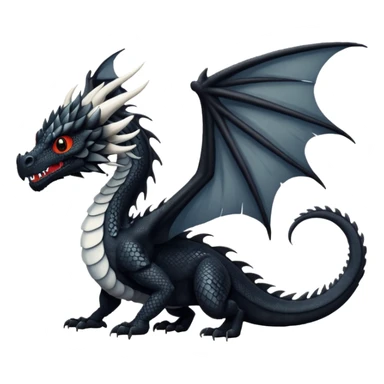 A dragon that is  black 🖤 with white spots. HUGE wings and a tail. Also detailed  sticker