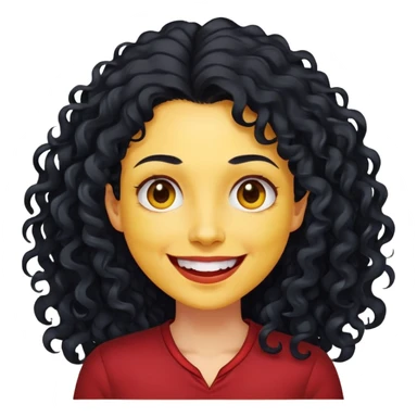 Người phụ nữ 40 tuổi, da vàng, tóc dài xoăn màu đen,mỉm cười nhẹ nhàng không hở răng, áo đỏ đậm, nửa thân trên sticker