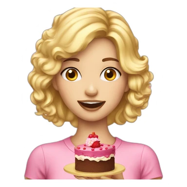 Yummy cake blond girl eating sticker