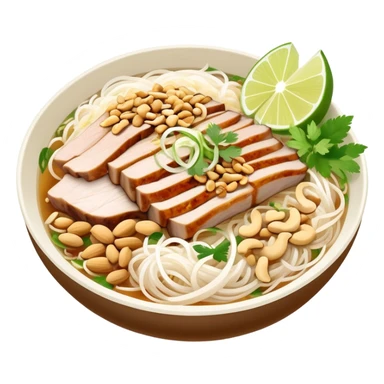 A bowl of Vietnamese Bún Thịt Nướng - rice vermicelli noodles with grilled pork, herbs, bean sprouts, and fish sauce sticker