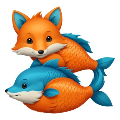 Make a bright orange fish and a teal blue fox that are hugging or cuddling each other sticker