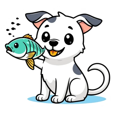 Dog eating fish sticker