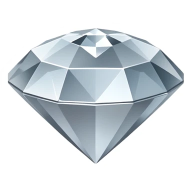 A faceted diamond emoji made of silver chrome, smooth reflective surfaces, soft metallic shine, minimalistic and clean design, iOS emoji style, centered on white background, soft studio lighting sticker