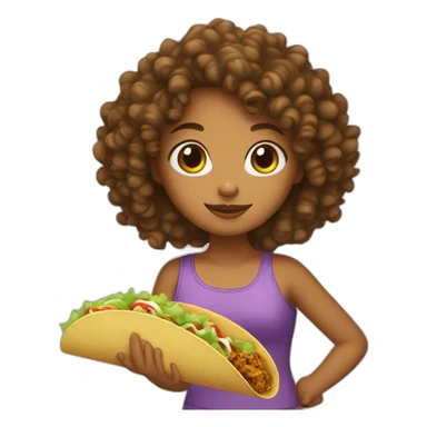 curly girl with a taco in hand sticker