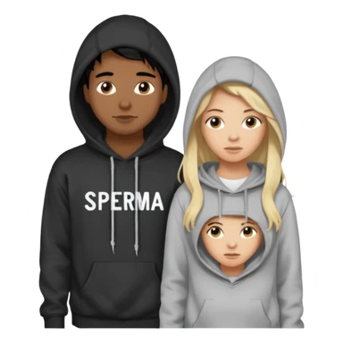 I want it to be this emote 🙍‍♂️
of a guy with black hair and a black sweatshirt with the word "sperma" written in white in the middle. Behind him, there's a pretty blonde with long hair, pulling the string on the first person's hoodie. The girl is wearing a gray sweatshirt. sticker