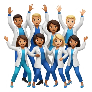 doctors in white coats of different ethnic background and both sexes dancing / doing cardio sticker