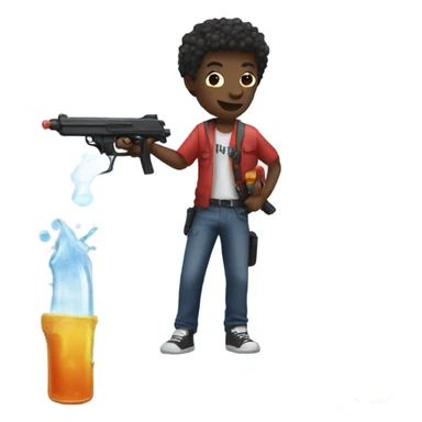 A black person with a water gun sticker