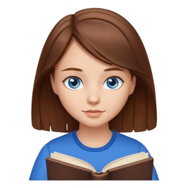 a girl with brown hair and blue eyes reading sticker
