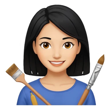 Painting Hold. Women painting smilling  black hair sticker