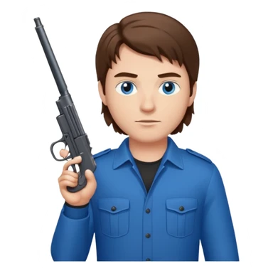guy w medium long brown hair and blue eyes shooting himself sticker