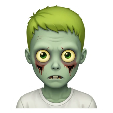 zombie boy with yellow eyes white shirt green face sticker