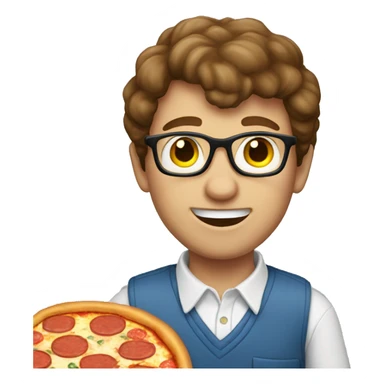 White nerd with brown hair eating pizza sticker