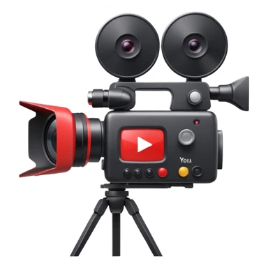 video camera with red play button and studio lights, energetic and modern, YouTube production sticker