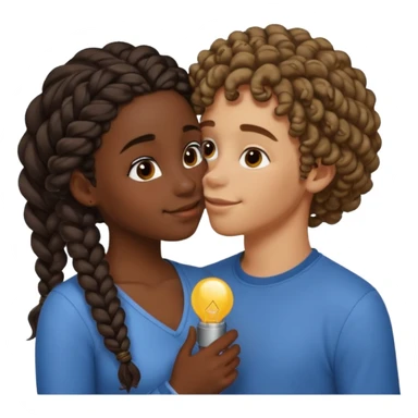 darkskin girl with braids kissing light skin boy with curly hair sticker