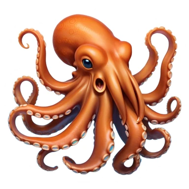 Cinematic Realistic Cute Yawning Octopus Portrait Emoji, Head tilted slightly with a dramatic, wide-open yawn, showcasing a soft, lustrous orange body with subtle blue ring accents and gently drooping tentacles, with half-closed, drowsy eyes rendered in exquisite detail; high shine, relaxed yet expressive, styled with a dash of mystical charm, soft glowing outline, capturing the essence of a sleepy yet affectionate octopus that appears ready to stretch out and drift into a peaceful nap! sticker