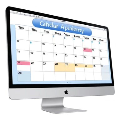 iMac screen showing day view calendar with time slots and booked appointments sticker