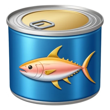 tuna can, round, metallic, closed or opened, tuna inside fibrous and shiny, blank label, 3D clean style, transparent background, optimized for emoji size sticker