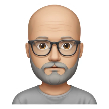 Bald man with salt and pepper beard and rectangle glasses and shoulder tattoos  sticker