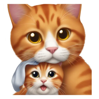 A big red cat kisses a small tricolor kitty sticker