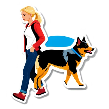 Blonde girl walking a blue heeler sticker