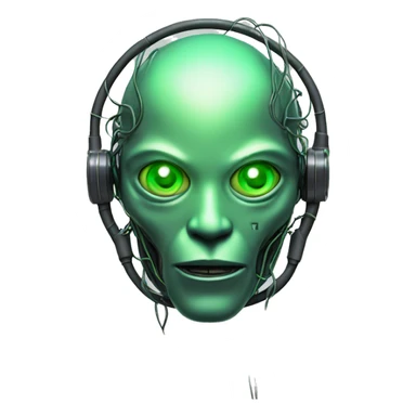 Round Alien cyborg head with glowing wires and green eyes  sticker