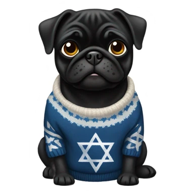 Black pug a Jewish star sweater sticker