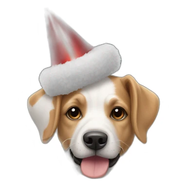 A dog in soccer cages is wearing a party’s hat sticker